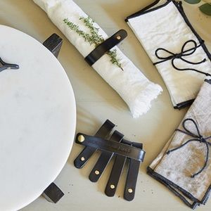 16 Leather Napkin Ring Holders + holder